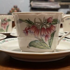 Six Noritake Conservatory Floral Porcelain Teacup and Saucer Sets
